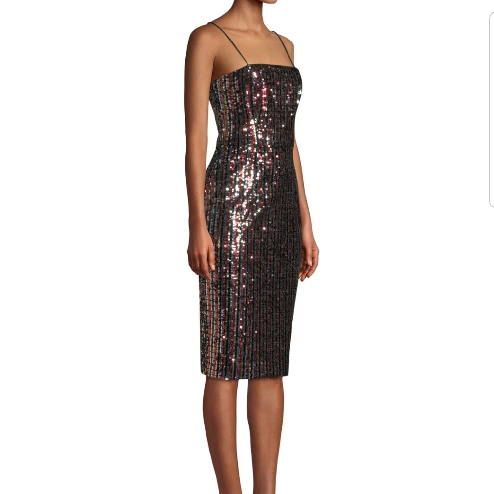 MILLY Chrystie Square Neck Sequin Midi Dress